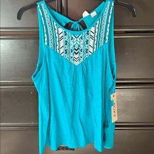 Roxy Turquoise Embroidered Yoke Tie-Back Tank